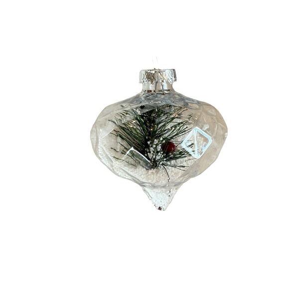 8- 3.5” Plastic Clear Teardrop Christmas Tree ornaments Berries Pine Snow Decor - Picture 2 of 6